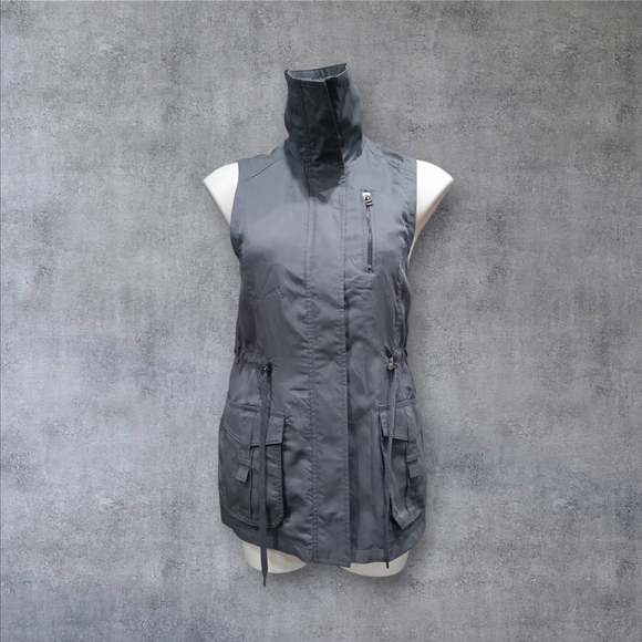 Democracy Size XSmall Gray Cinch Waist Cargo Pockets Accent Back Vest Lined - Picture 6 of 12